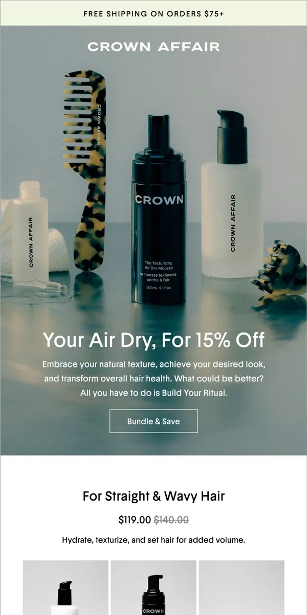 Email from Crowns Affair. Build Your Air Dry Bundle