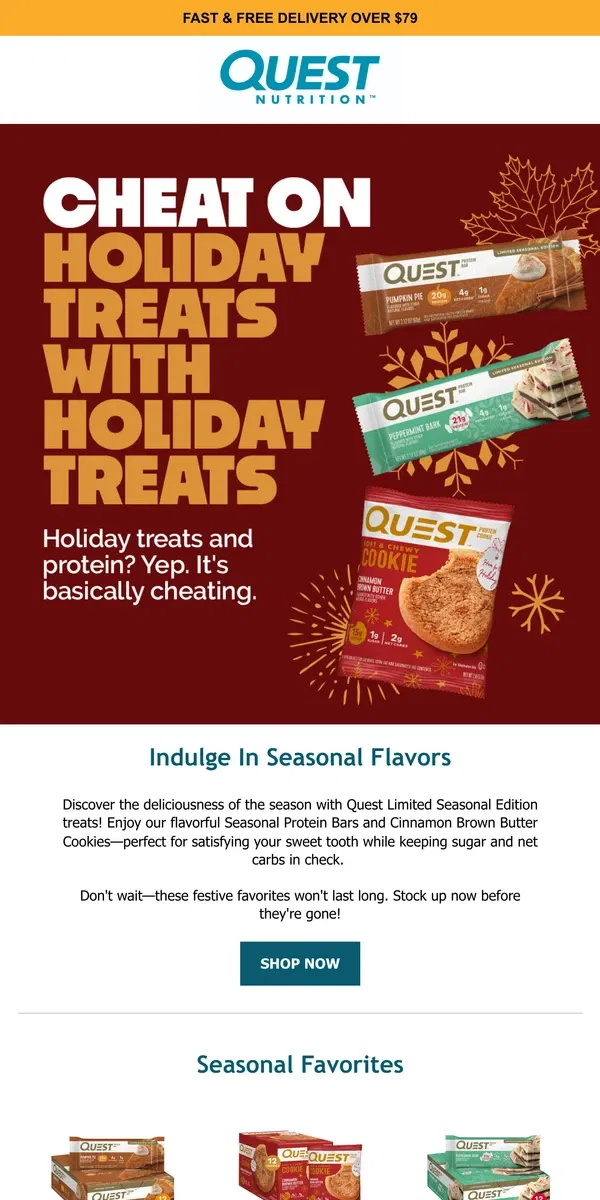 Email from Quest Nutrition. Indulge in Seasonal Flavors!