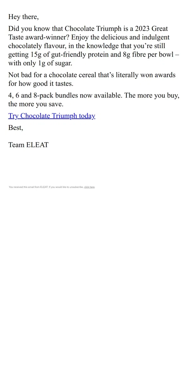 Email from ELEAT. Start the day with award-winning cereal