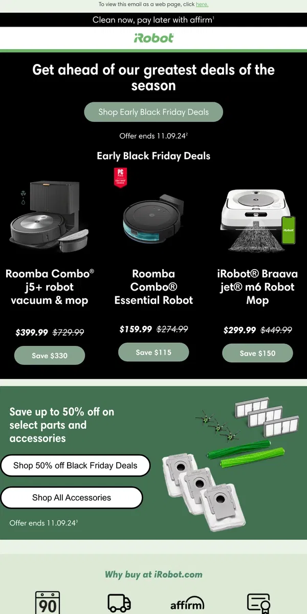 Email from iRobot. Early Black Friday offers inside!