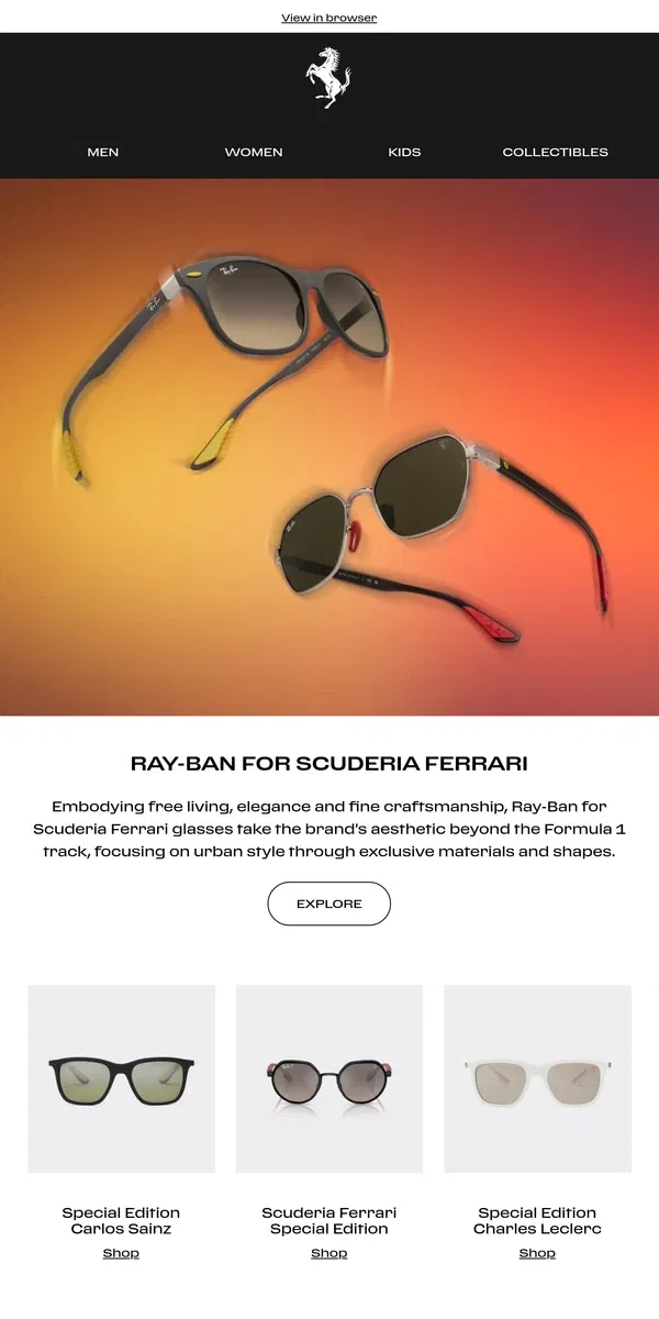 Email from Ferrari. Ray-Ban for Scuderia Ferrari collection