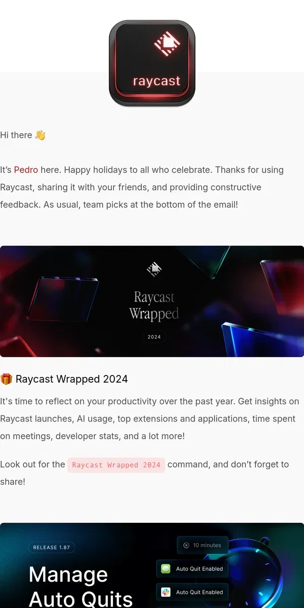 Email from Raycast. 🎁 Raycast Wrapped 2024