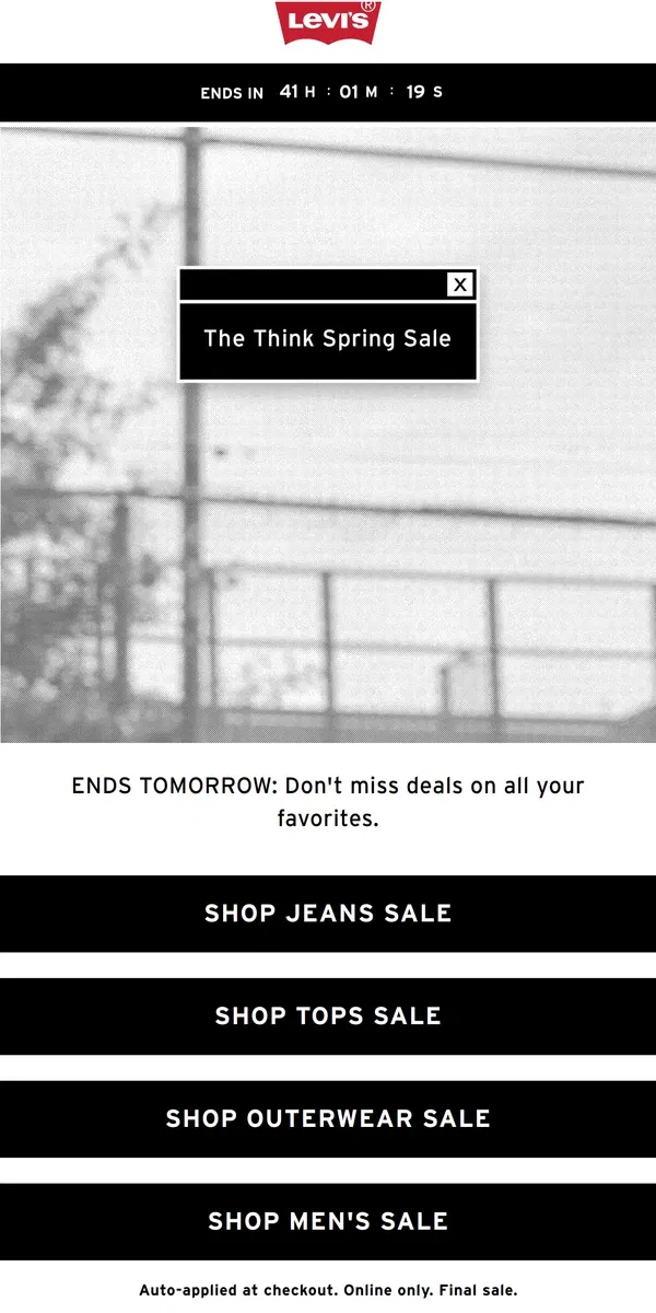 Email from Levi's. ENDS TOMORROW: 30% OFF SITEWIDE