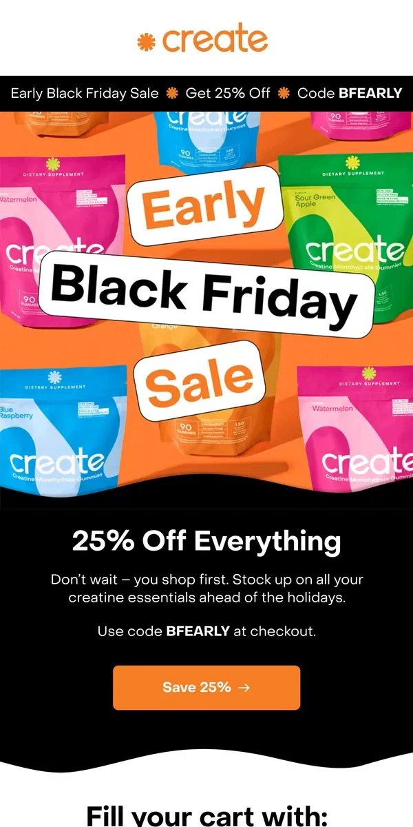 Email from Create Wellness. Early Black Friday Sale is ON