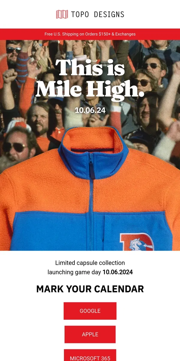 Email from Topo Designs. This is Mile High