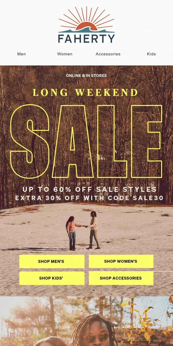 Email from Faherty. The Long Weekend Sale Starts Now