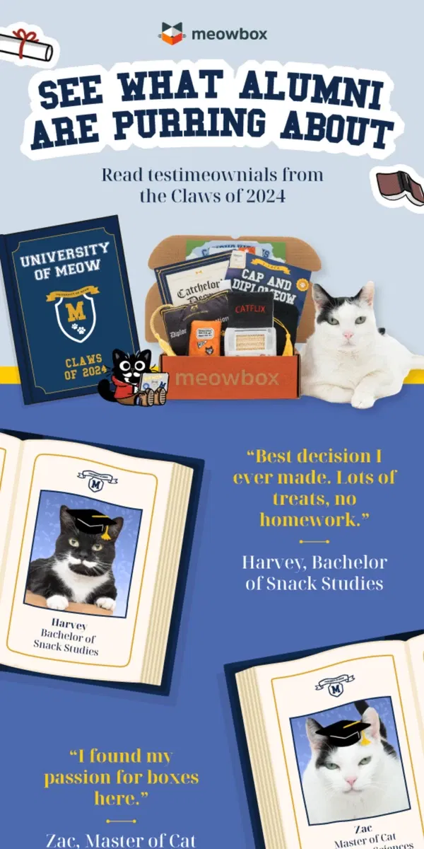 Email from meowbox. Unbox Pawsome Fun with Campus Kitties Kit! 🎓🐾