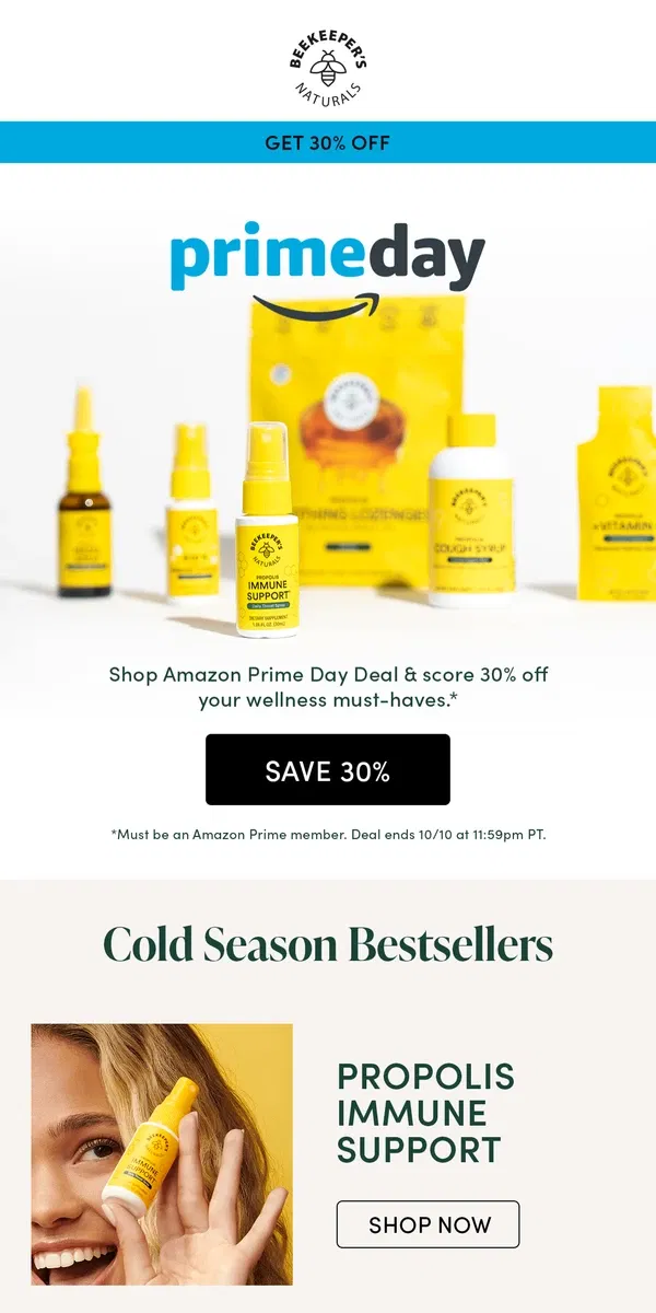 Email from Beekeeper's Naturals. Amazon Prime Day Deals Have Dropped 🐝