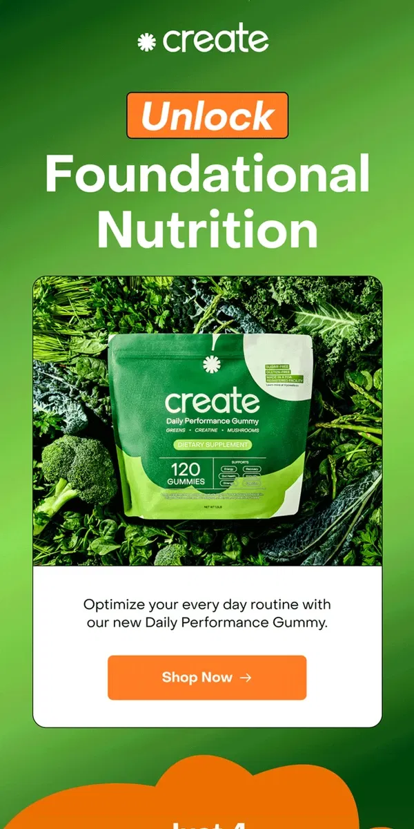 Email from Create Wellness. Streamline your nutrition