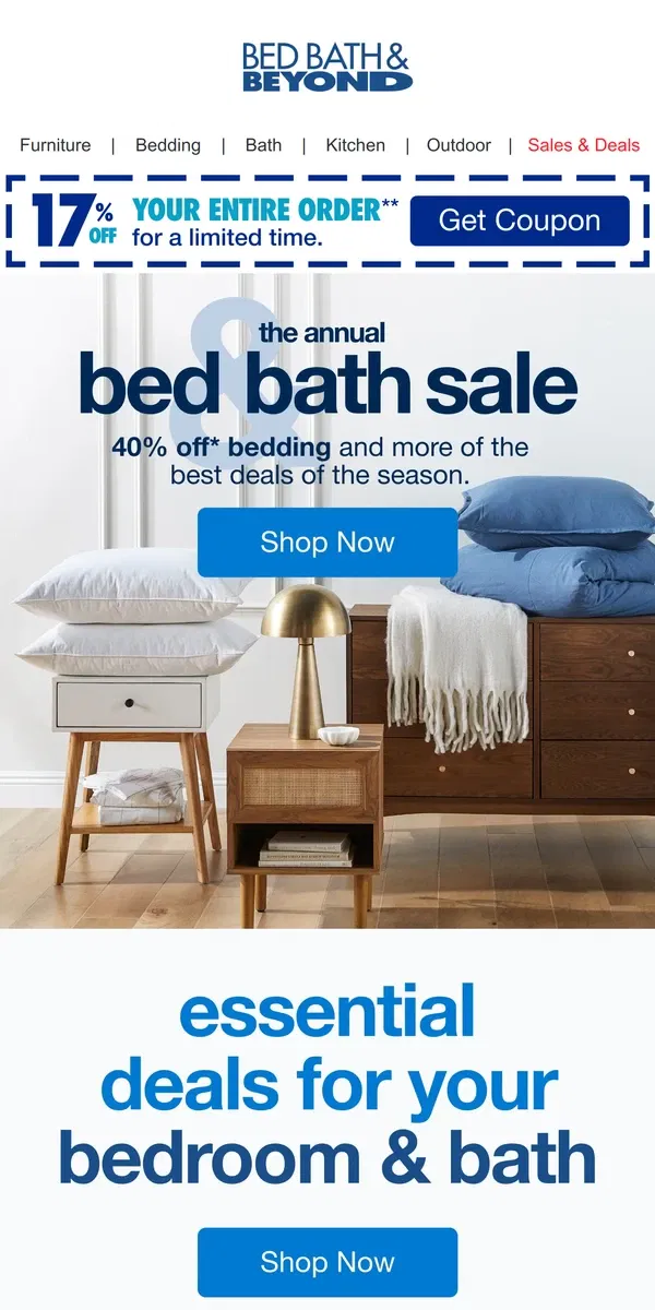 Email from Bed Bath & Beyond. 17% off Bed & Bath Basics That are Anything but Basic ✨!