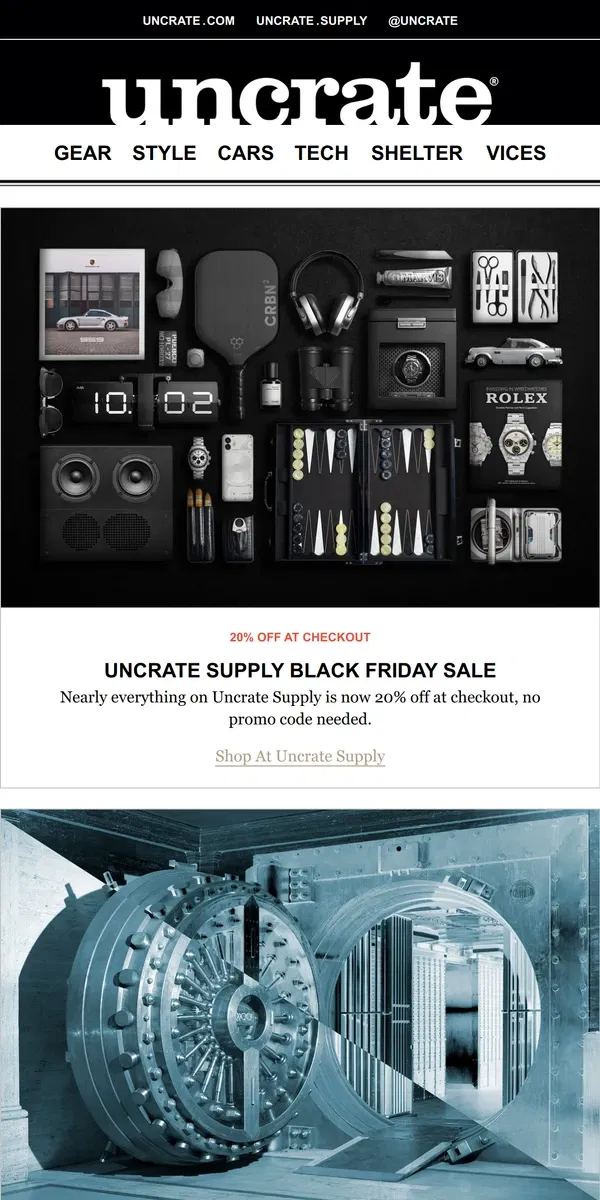 Email from Uncrate. Uncrate Supply Black Friday Sale & more