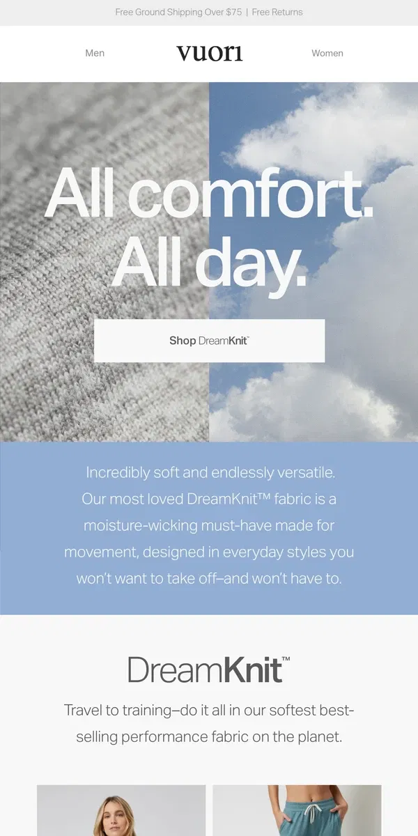 Email from Vuori. Here. There. Anywhere. Do it all in DreamKnit™
