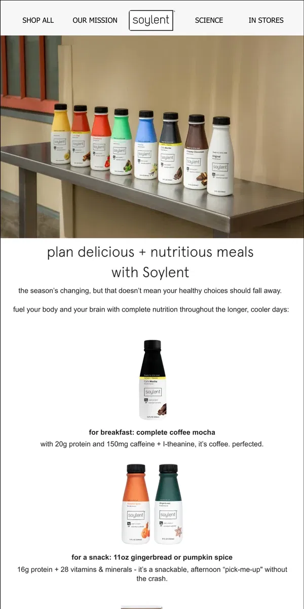 Email from Soylent. inside: your fall meal plan is done!