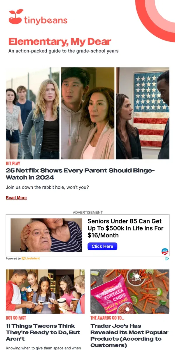 Email from Tinybeans. Netflix Shows Every Parent Should Binge-Watch in 2024