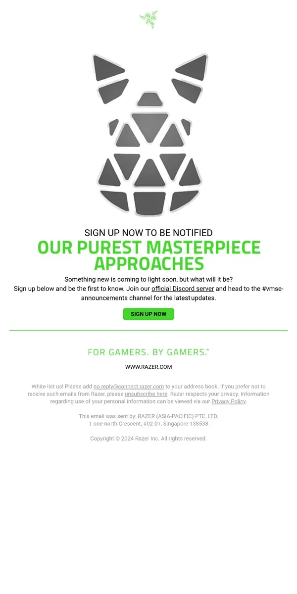 Email from Razer. Our Purest Masterpiece Approaches