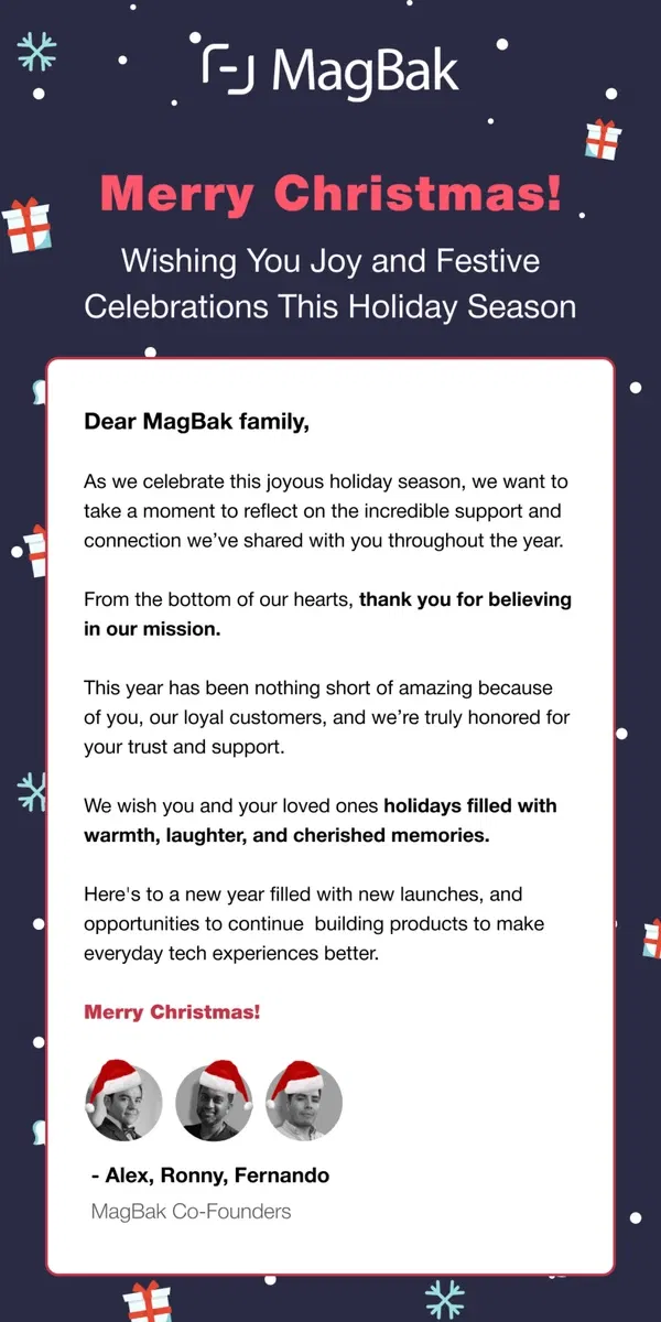 Email from MagBak. Merry Christmas from MagBak 🎄