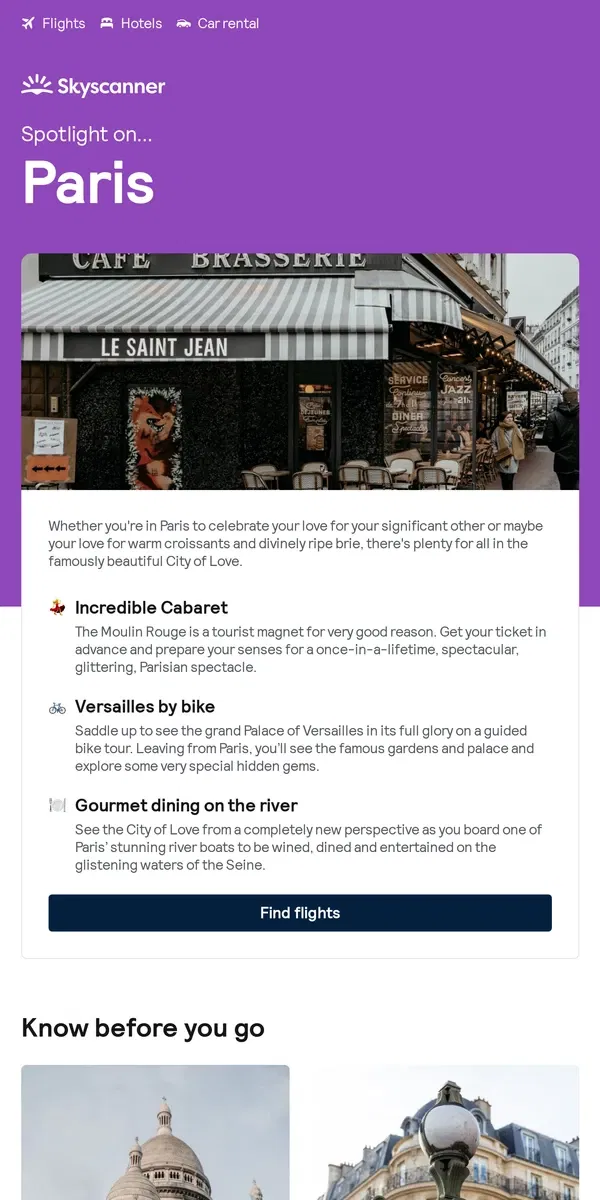 Email from Skyscanner. Spotlight on... Paris