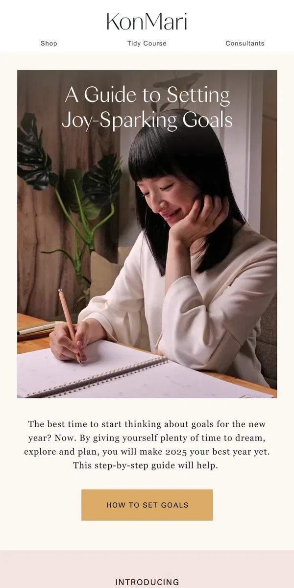 Email from KonMari. A Guide to Setting Joy-Sparking Goals