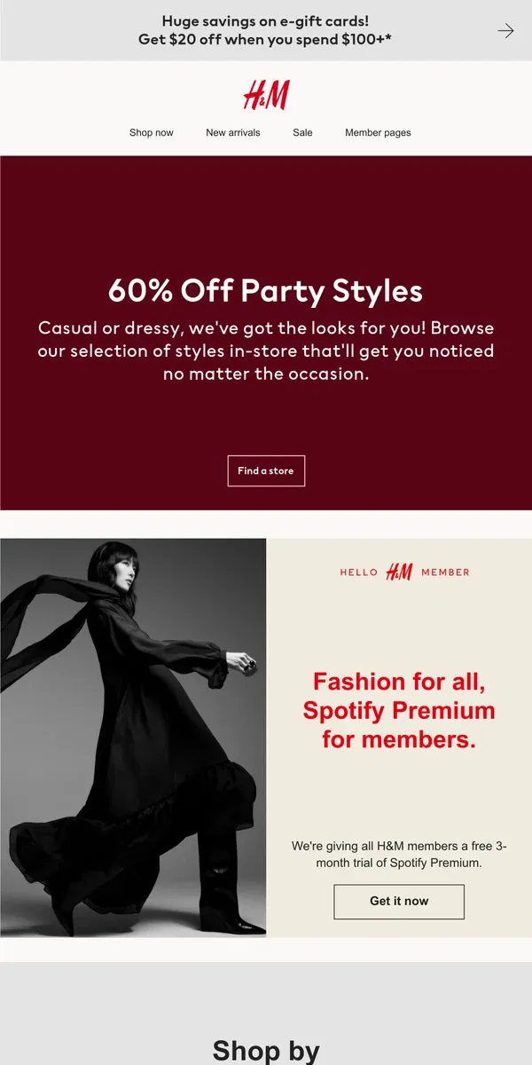 Email from H&M. Get up to 60% select party styles in store only