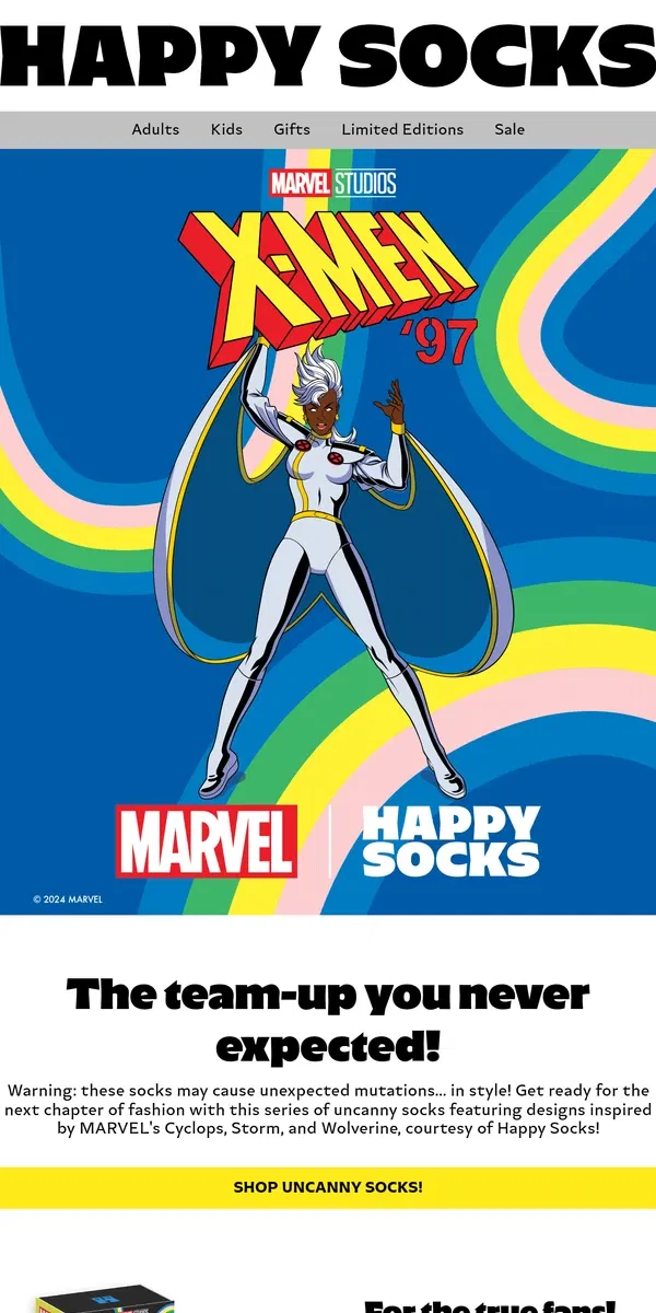 Email from Happy Socks. MARVEL | Happy Socks: X-Men Socks!