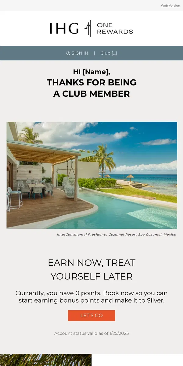 Email from IHG Hotels & Resorts. [Name], your January IHG One Rewards eStatement is ready