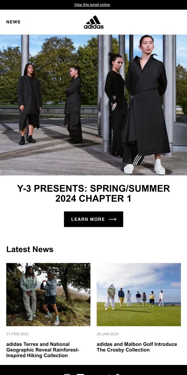 Email from Adidas. Y-3 Presents: Spring/Summer 2024 Chapter 1