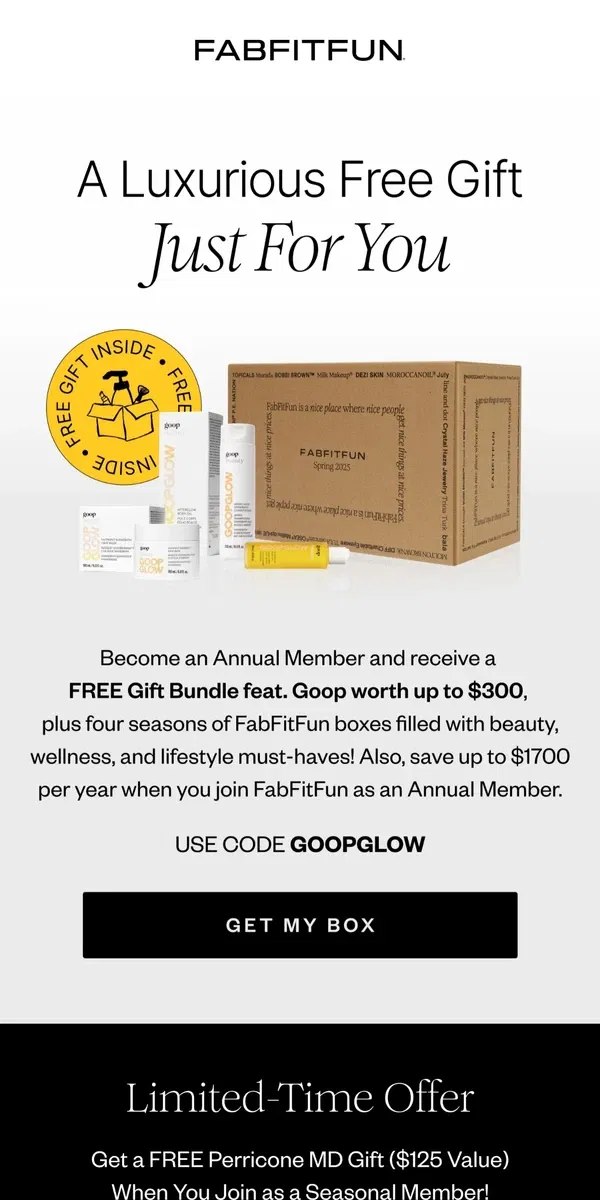 Email from FabFitFun. Luxe Alert: Get a FREE Goop Gift ($300 Value)!