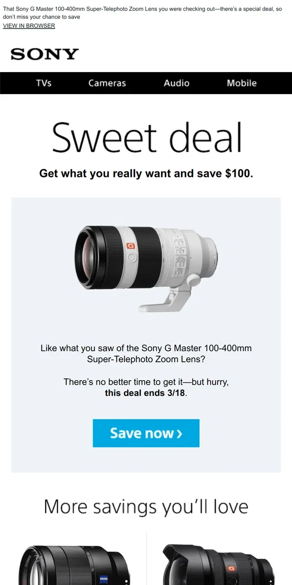 Email from Sony. You Saw It, You Loved It, Now Get It | Plus, Save $100