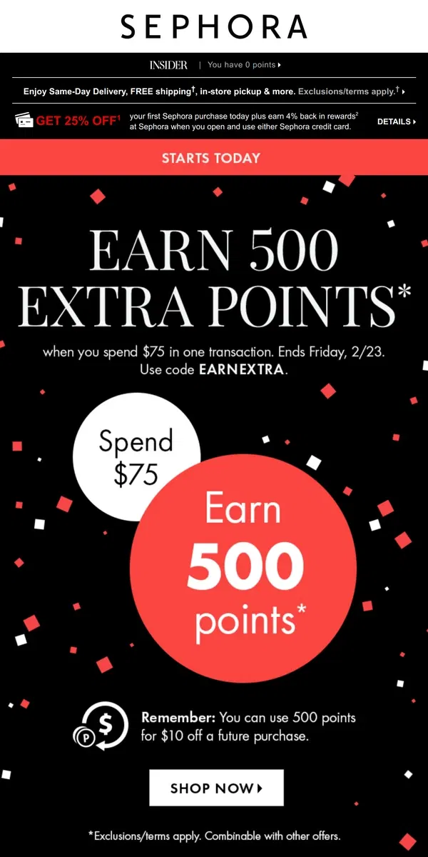 Email from Sephora. Sephora Shopper, get up to 50% off** select beauty, now through 2/19 🛍️