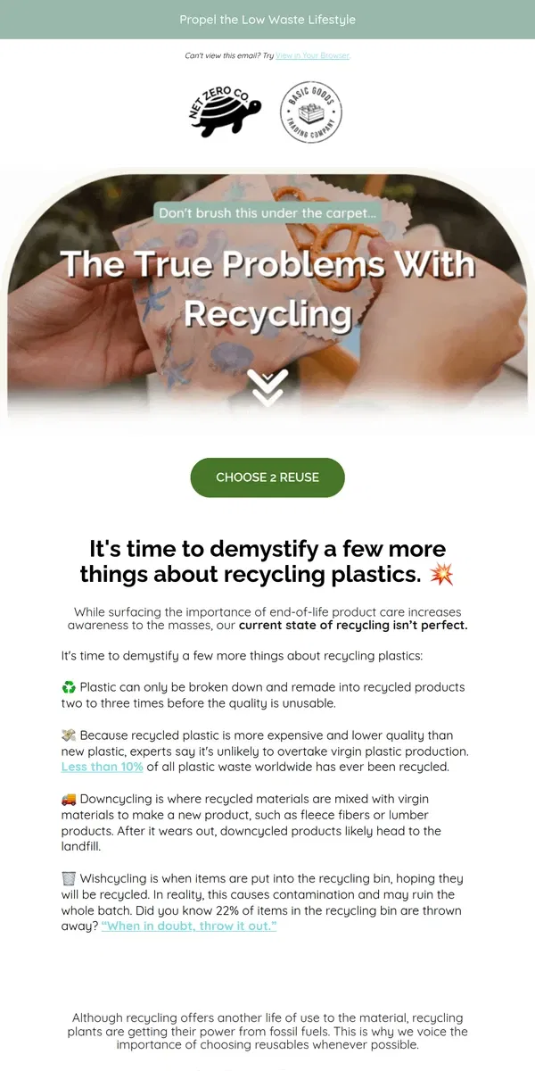 Email from Net Zero Co.. The problems with recycling that get brushed under a rug...