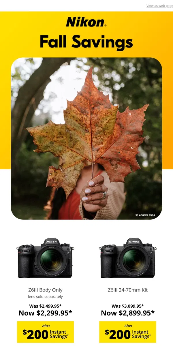 Email from Nikon. October Holiday Specials on Popular Items