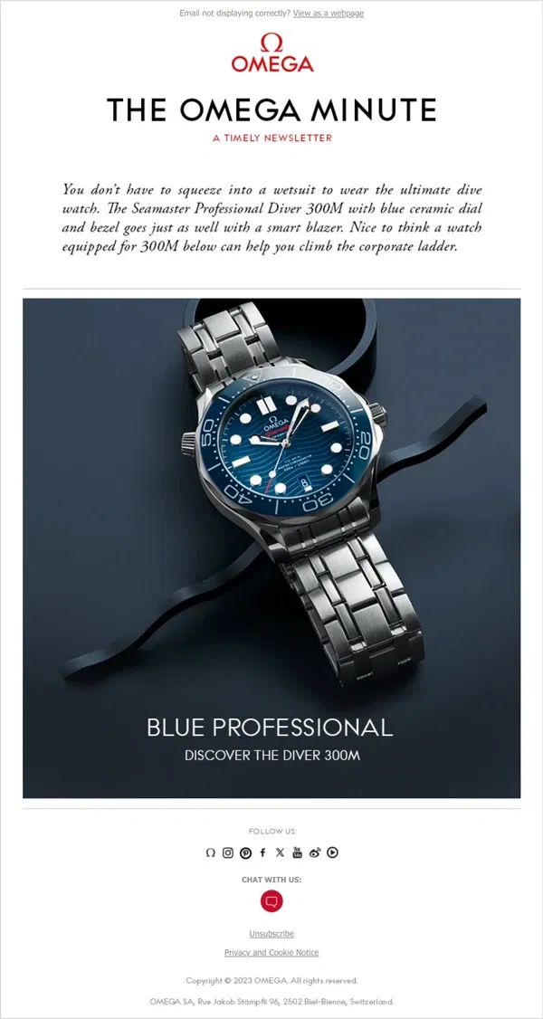 Email from OMEGA. Business blue