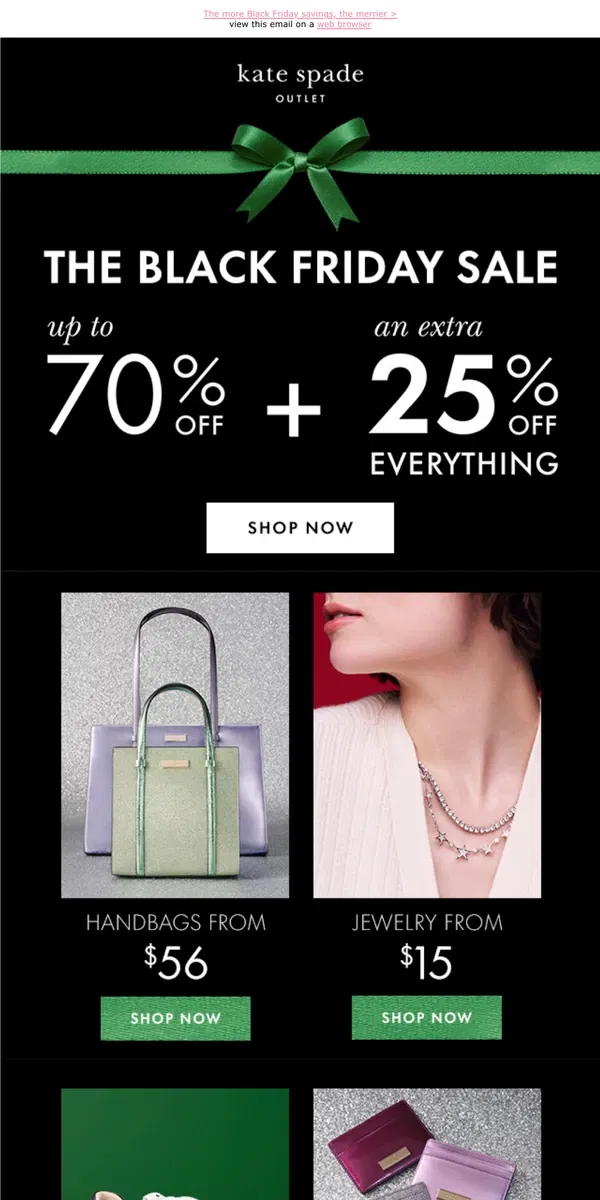 Email from Kate Spade. Take an extra 25% off everything!