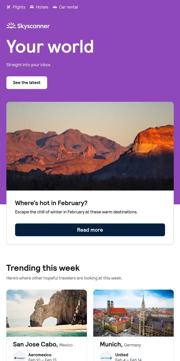 Email from Skyscanner. Where’s hot in February?