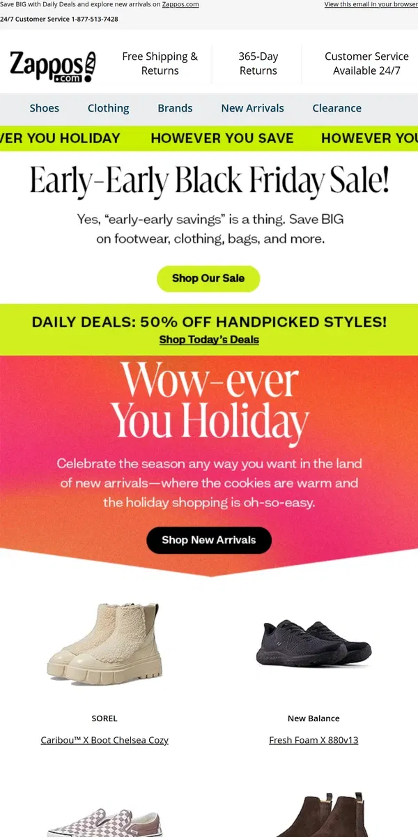 Email from Zappos. The Weekly WOW + Early Black Friday Sale Access!