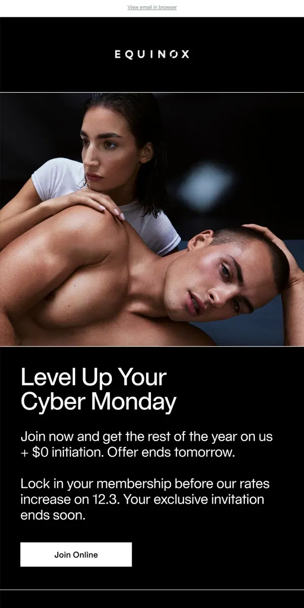 Email from Equinox. Equinox Cyber Monday Offer