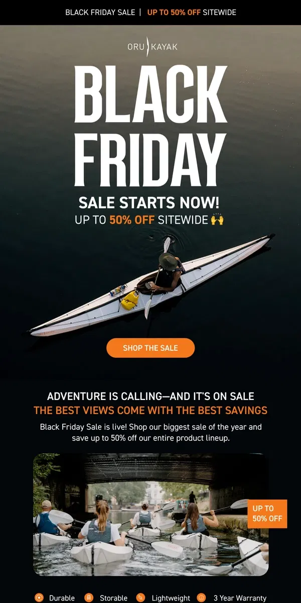 Email from Oru Kayak. Black Friday Week Starts NOW 📣