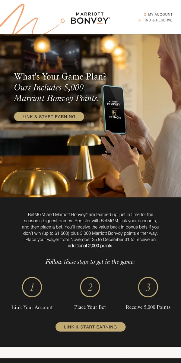 Email from Marriott Bonvoy. Score Big This Holiday Season With BetMGM & Marriott Bonvoy