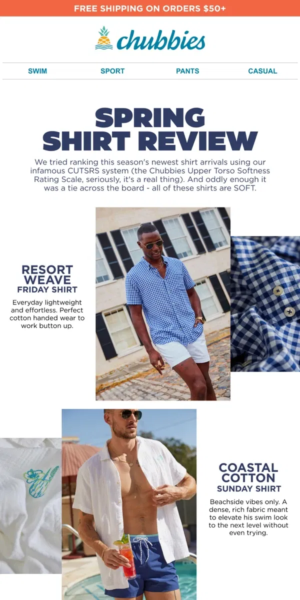 Email from Chubbies Shorts. SPRING SHIRT REVIEW