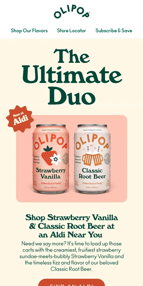 Email from OLIPOP. Two Favs, One Place🍓🍺