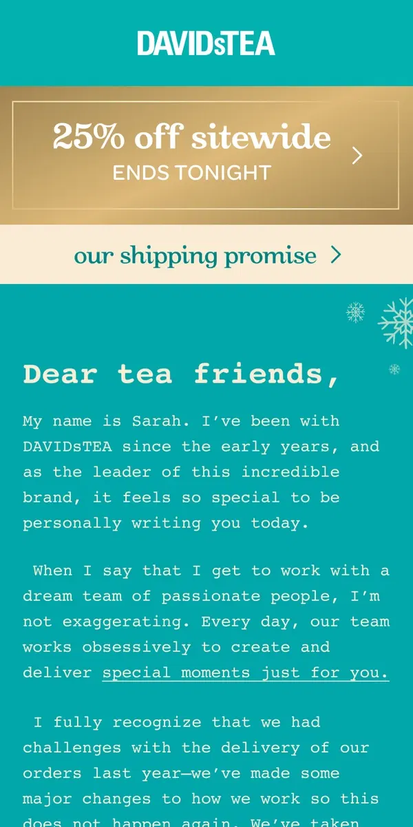 Email from DAVIDsTEA. Our shipping promise 🫶