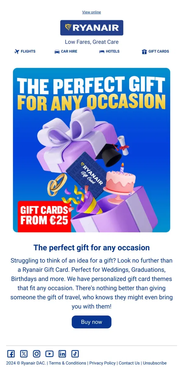 Email from Ryanair. Need an idea for the perfect gift? 🎁✈️