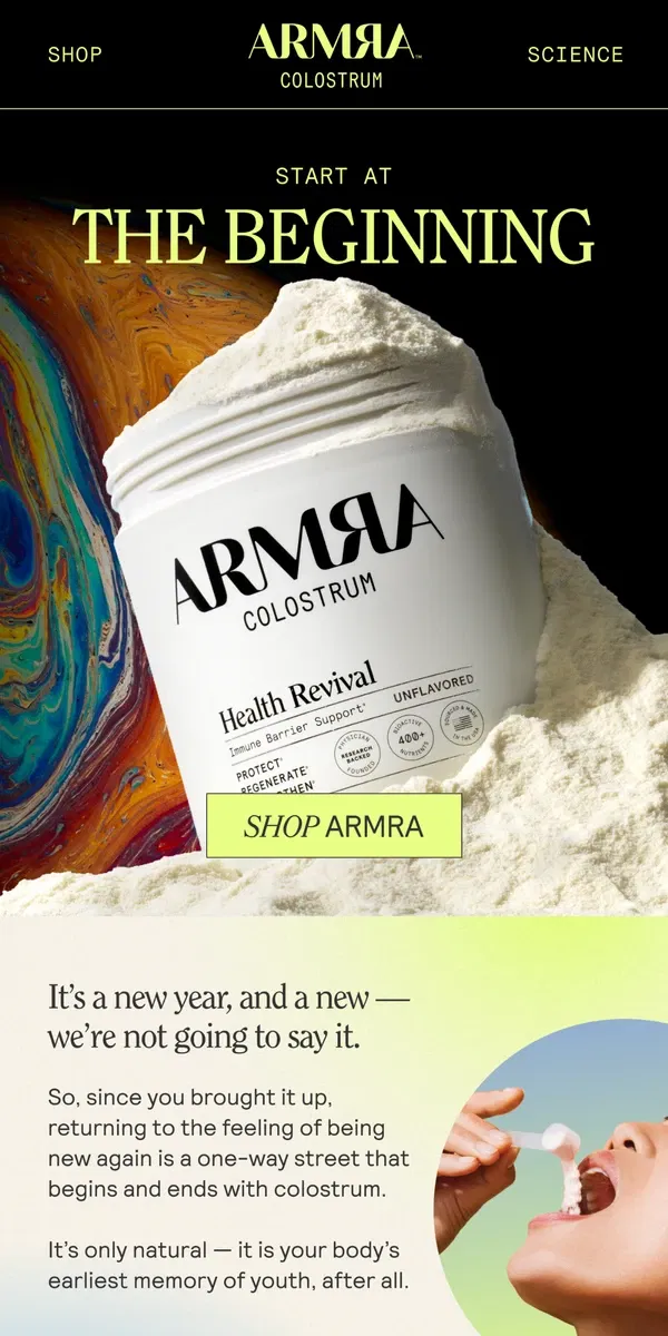 Email from ARMRA Colostrum. REWIND TIME