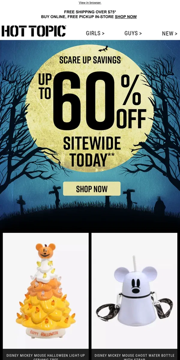 Email from Hot Topic. 😱 Up to 60% Off 😱 Thursday just got better