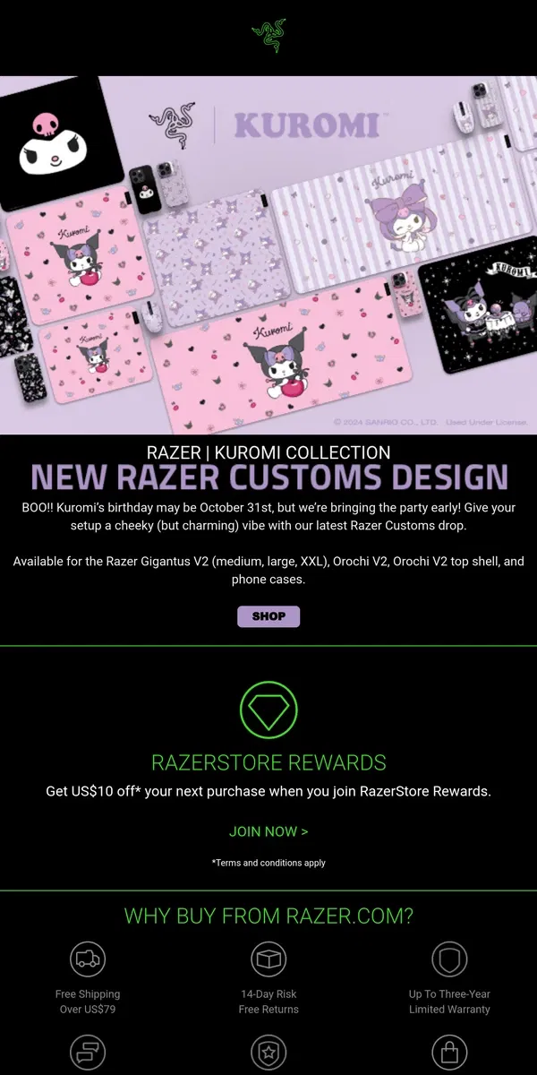 Email from Razer. 💀Bring the party with the Razer | Kuromi Collection