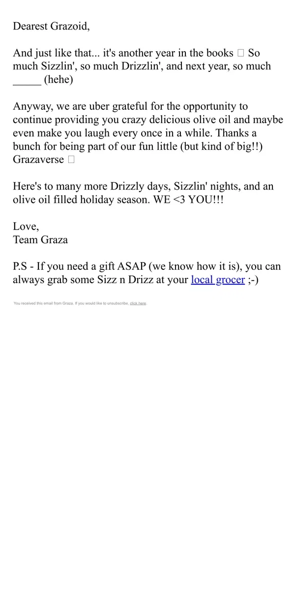 Email from Graza. Bye-bye 2024 👋 😚