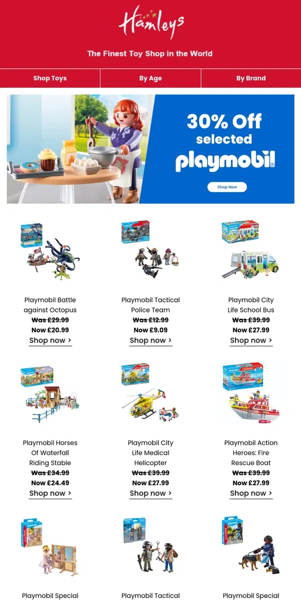 Email from Hamleys. Hurry! 30% Off selected Playmobil 🎉