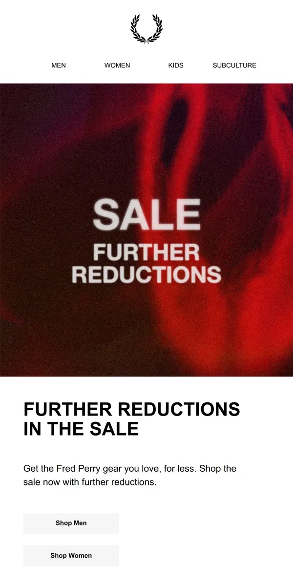 Email from Fred Perry. Further Reductions in the Sale