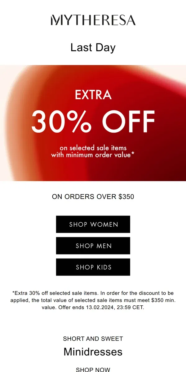 Email from Mytheresa. Sale ends today: Take an extra 30% off