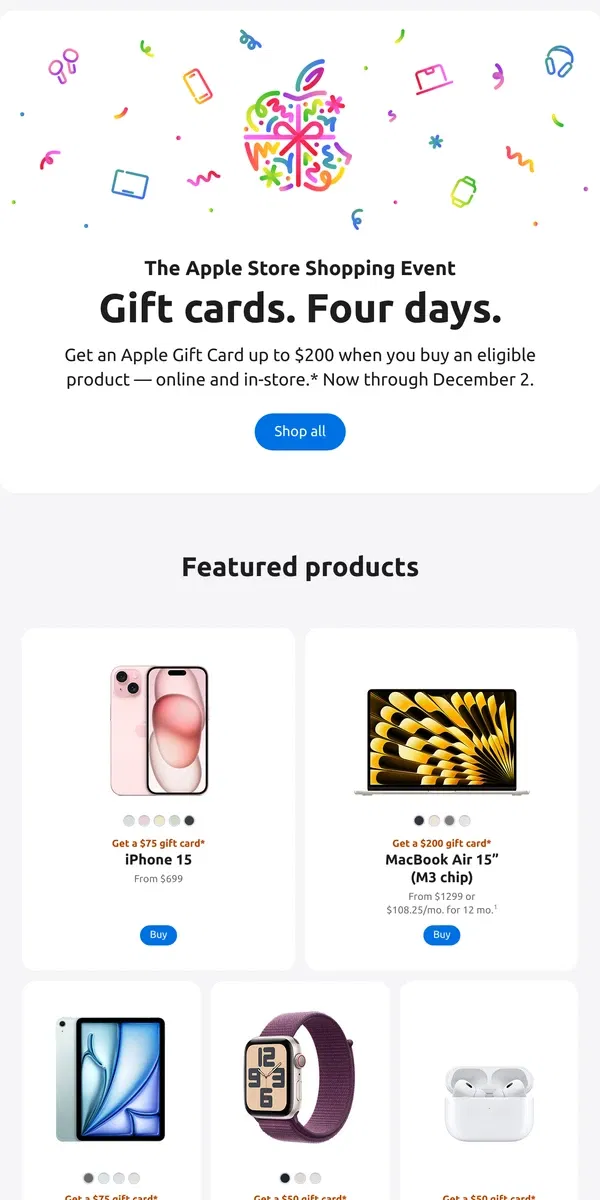 Email from Apple. 🎊 The Apple Store Shopping Event is here.